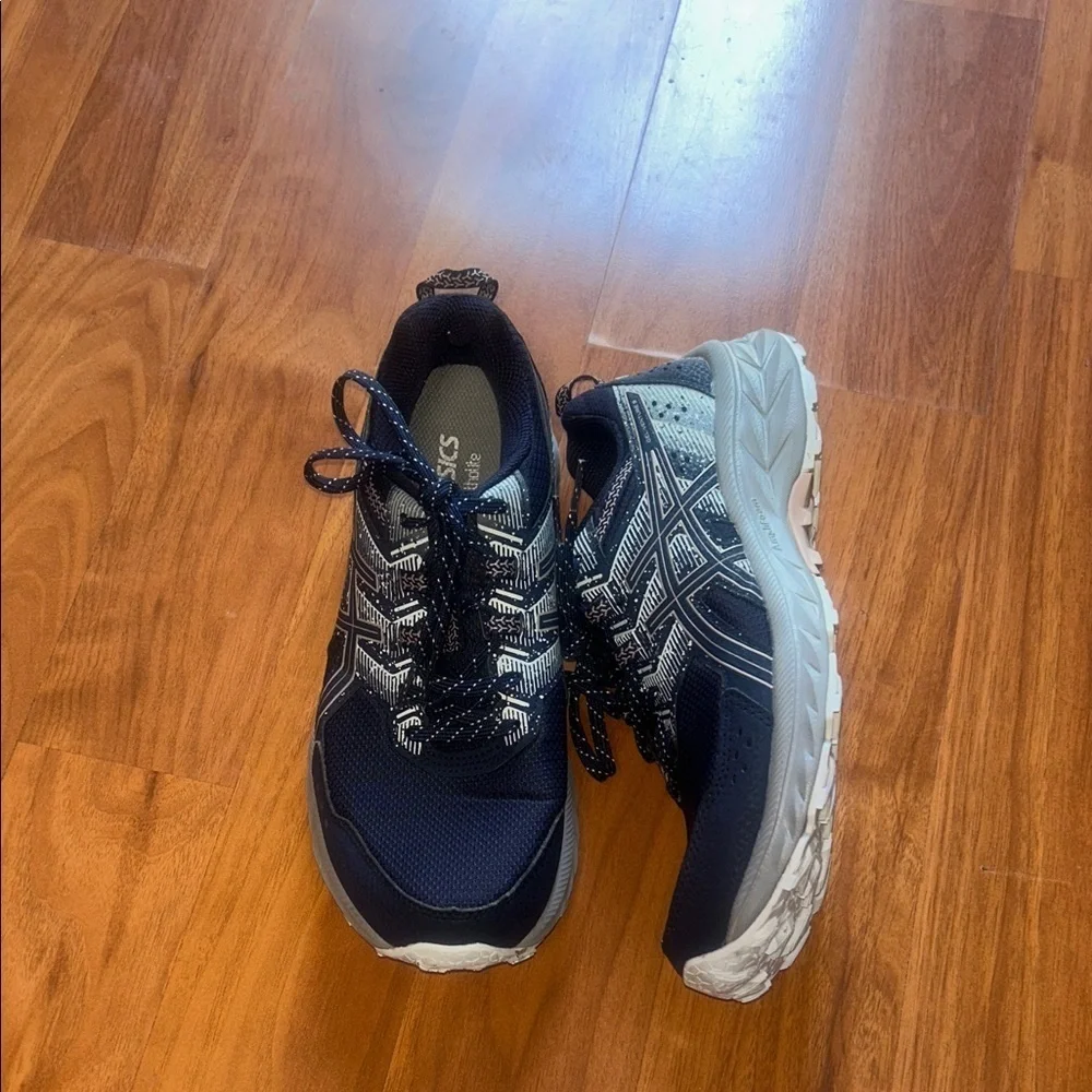 Asics Women's Navy Blue and White Sneakers